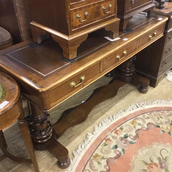 19th century mahogany desk with three drawers onn stretcher base